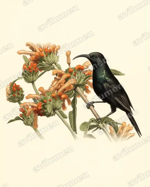 Vintage plate illustration: Nectarinia bocagii (Bocage's Sunbird)