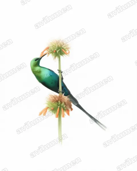 Watercolor illustration: Nectarinia famosa (Malachite Sunbird)