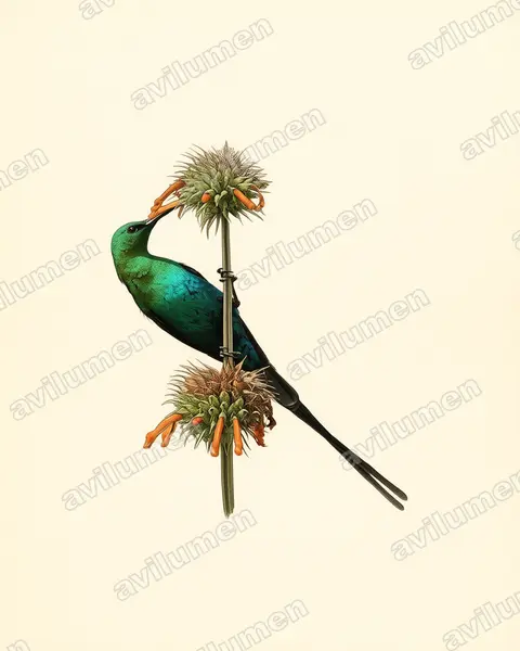 Vintage plate illustration: Nectarinia famosa (Malachite Sunbird)