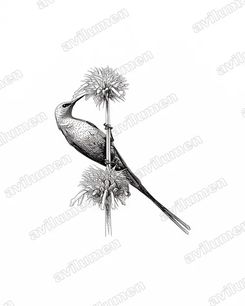 Ink illustration: Nectarinia famosa (Malachite Sunbird)