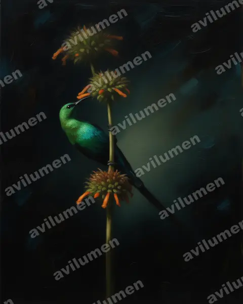 Oil illustration: Nectarinia famosa (Malachite Sunbird)