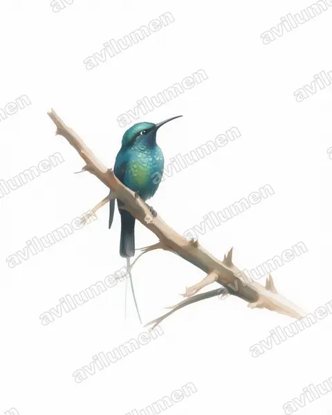 Ilustración en Acuarela: Nectarinia johnstoni (Suimanga de Johnston)