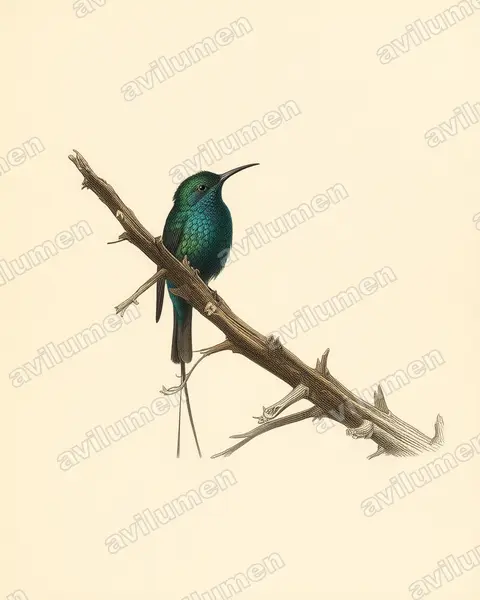 Ilustración en Lámina antigua: Nectarinia johnstoni (Suimanga de Johnston)