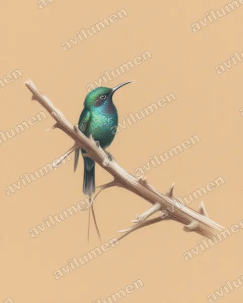Ilustración en Lápiz de color: Nectarinia johnstoni (Suimanga de Johnston)
