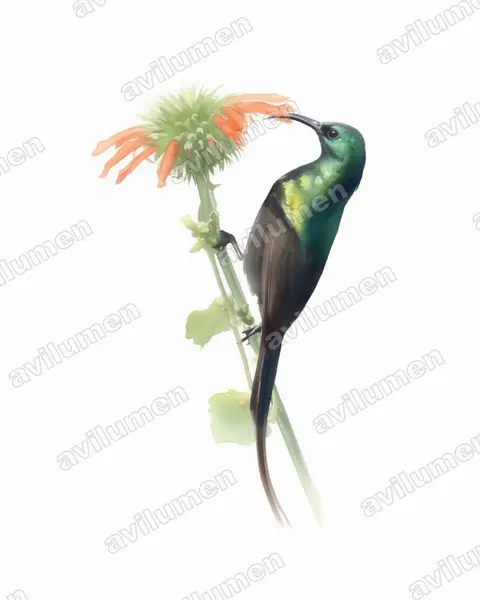 Illustration im Stil Aquarell: Bronzy Sunbird (Nectarinia kilimensis)