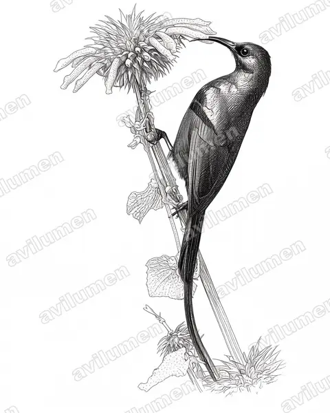 Illustration im Stil Tusche: Bronzy Sunbird (Nectarinia kilimensis)