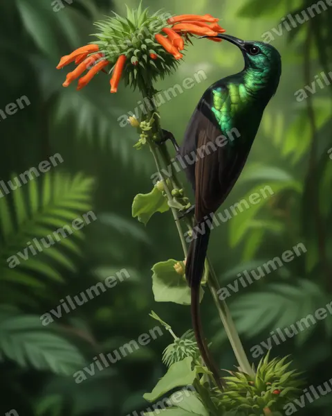 Illustration im Stil Realistisch: Bronzy Sunbird (Nectarinia kilimensis)