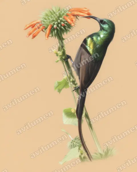 Illustration im Stil Buntstift: Bronzy Sunbird (Nectarinia kilimensis)