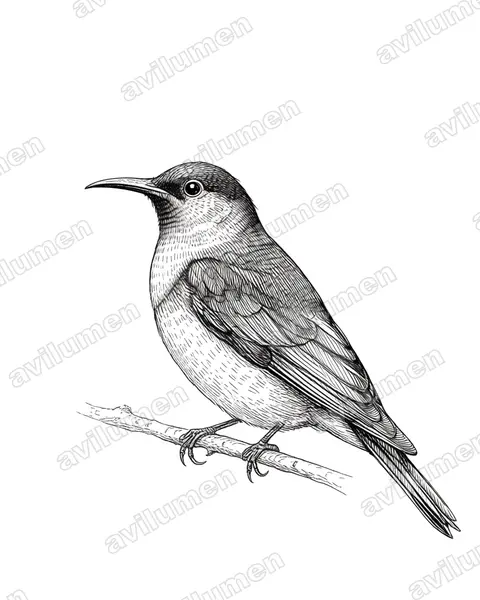 Illustration im Stil Tusche: Purple-breasted Sunbird (Nectarinia purpureiventris)