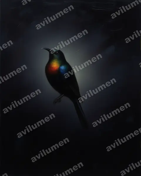 Illustration im Stil Öl: Purple-breasted Sunbird (Nectarinia purpureiventris)