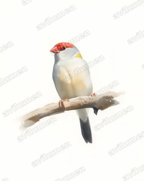 Ilustración en Acuarela: Neochmia temporalis (Diamante cejirrojo)