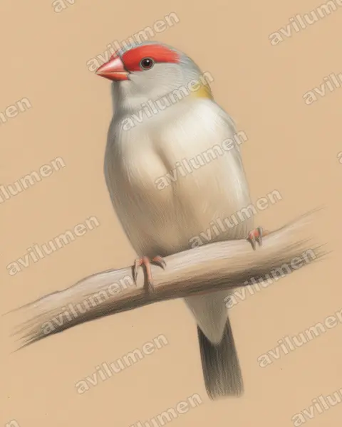 Ilustración en Lápiz de color: Neochmia temporalis (Diamante cejirrojo)