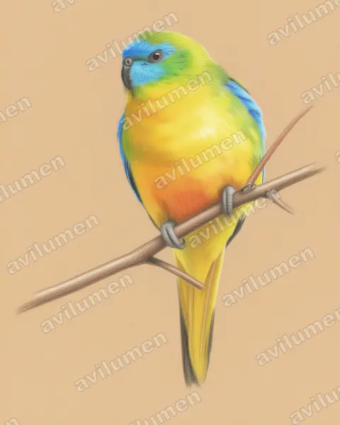 Ilustración en Lápiz de color: Neophema pulchella (Periquito turquesa)