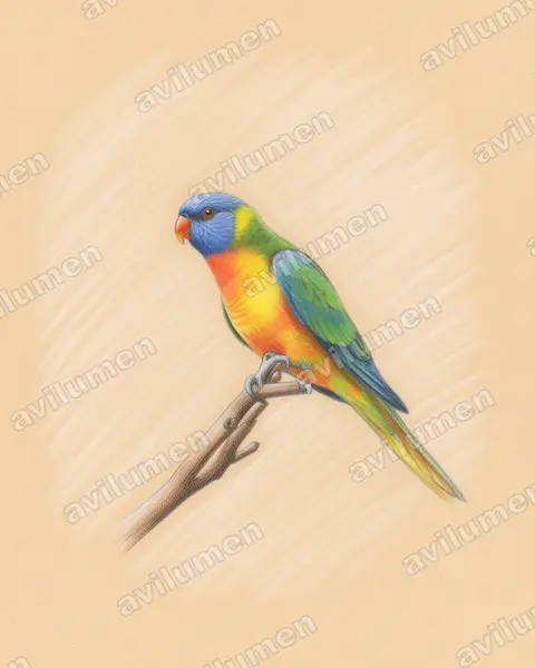 红胁鹦鹉（Neophema splendida）的彩色铅笔插画