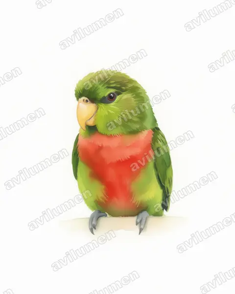 Ilustración en Acuarela: Neopsittacus musschenbroekii (Lori montano grande)