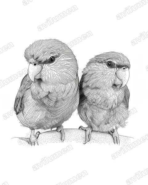Ilustración en Tinta: Neopsittacus musschenbroekii (Lori montano grande)