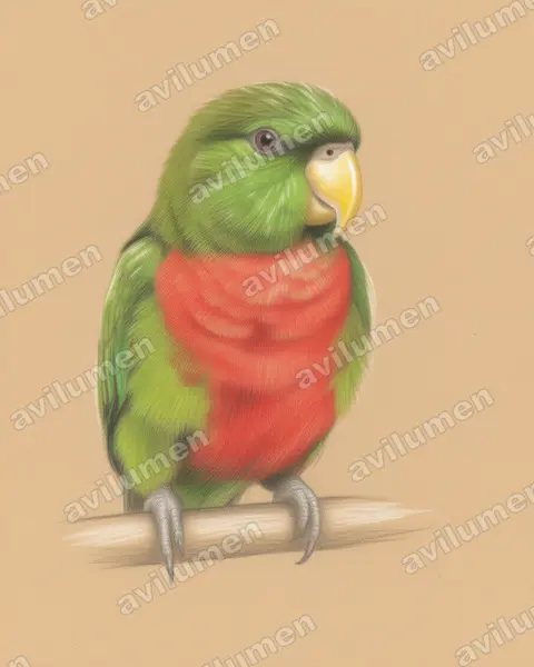 Ilustración en Lápiz de color: Neopsittacus musschenbroekii (Lori montano grande)