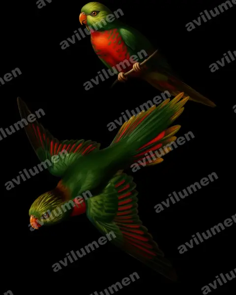 Illustration im Stil Öl: Orange-billed Lorikeet (Neopsittacus pullicauda)