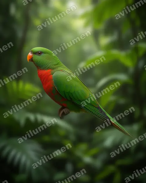 Illustration im Stil Realistisch: Orange-billed Lorikeet (Neopsittacus pullicauda)