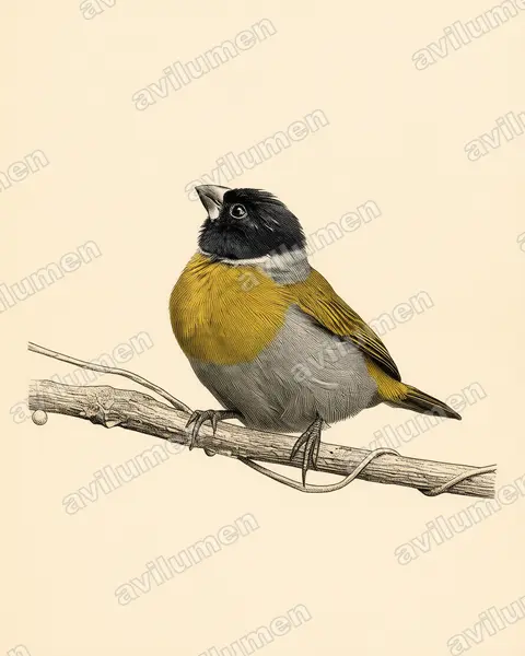Illustration im Stil Historische Tafel: Halsbandastrild (Nesocharis ansorgei)