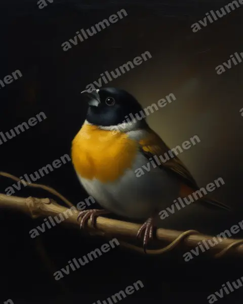 Illustration im Stil Öl: Halsbandastrild (Nesocharis ansorgei)