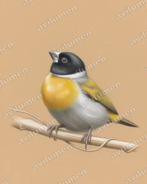 Illustration im Stil Buntstift: Halsbandastrild (Nesocharis ansorgei)