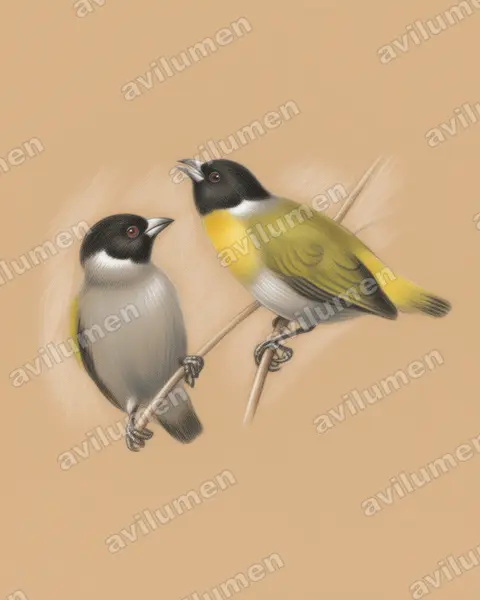 Ilustración en Lápiz de color: Nesocharis shelleyi (Olivino carinegro)