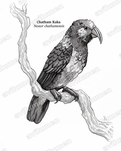 Illustration im Stil Tusche: Chatham-Kaka (Nestor chathamensis)