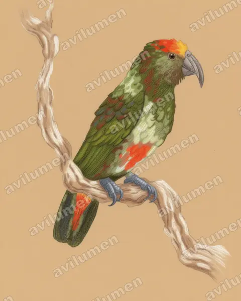Illustration im Stil Buntstift: Chatham-Kaka (Nestor chathamensis)