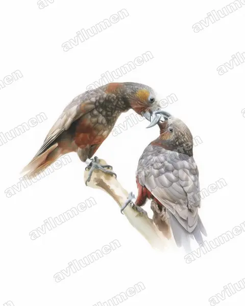 Illustration Aquarelle : Nestor meridionalis (Nestor superbe)