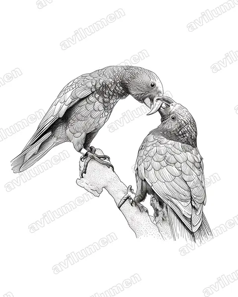 Illustration Encre : Nestor meridionalis (Nestor superbe)