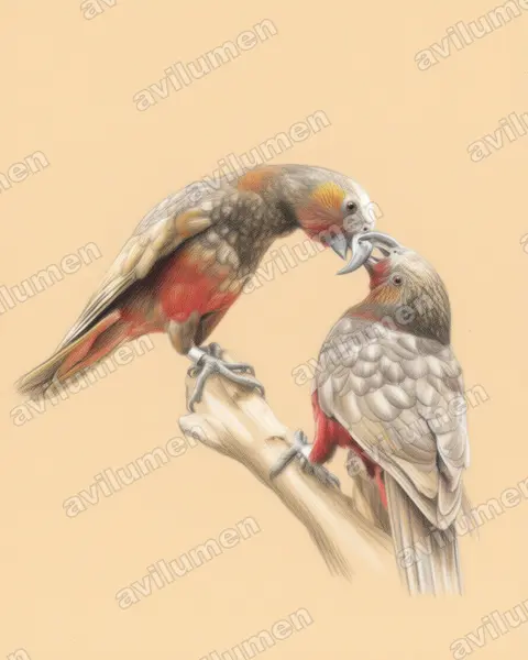Illustration Crayon de couleur : Nestor meridionalis (Nestor superbe)
