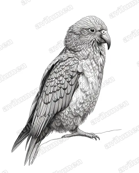 啄羊鹦鹉（Nestor notabilis）的钢笔墨线插画