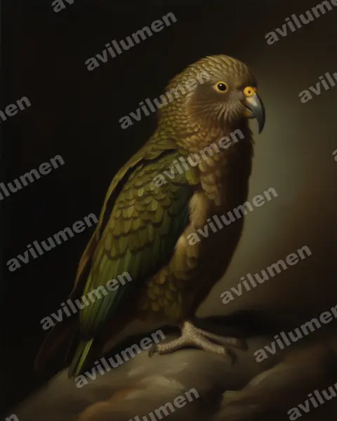 啄羊鹦鹉（Nestor notabilis）的油画插画