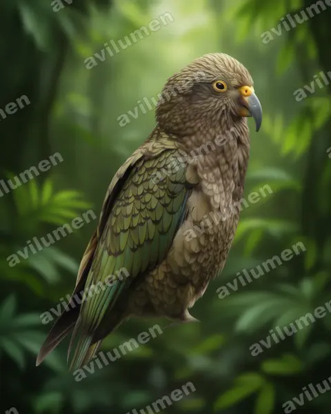 啄羊鹦鹉（Nestor notabilis）的写实插画