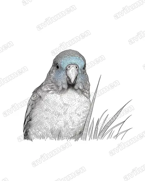 Naretha bluebonnet（Northiella narethae）的钢笔墨线插画