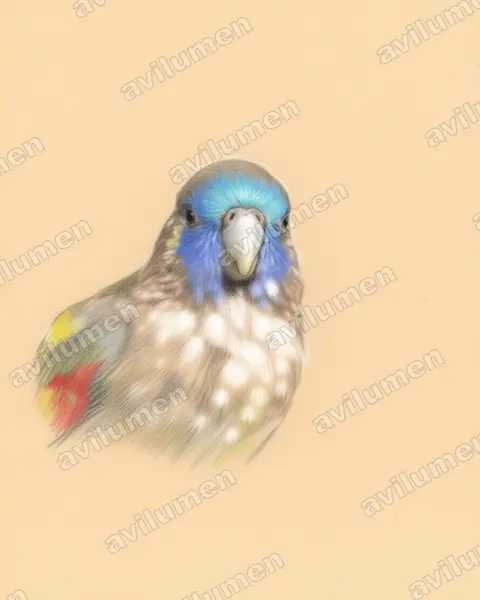 Naretha bluebonnet（Northiella narethae）的彩色铅笔插画