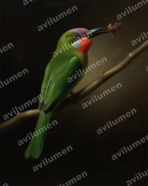 Illustration Huile : Nyctyornis amictus (Guêpier à fraise)