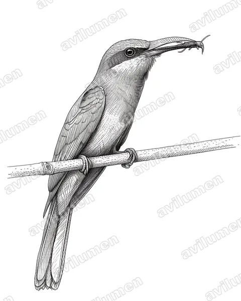 Ilustración en Tinta: Nyctyornis athertoni (Abejaruco barbiazul)