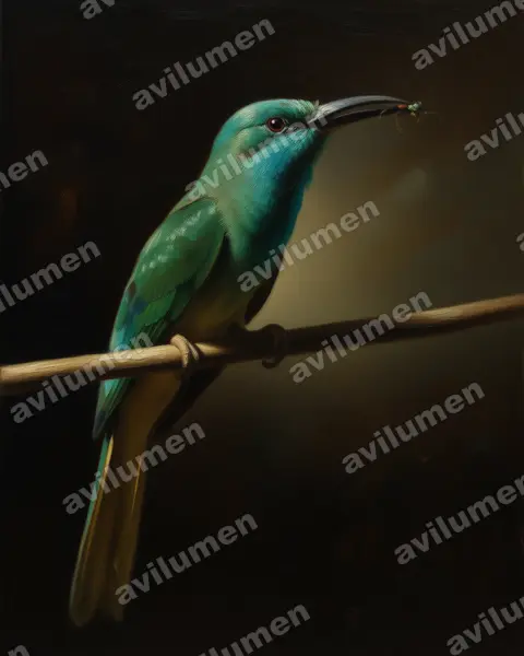 Ilustración en Óleo: Nyctyornis athertoni (Abejaruco barbiazul)
