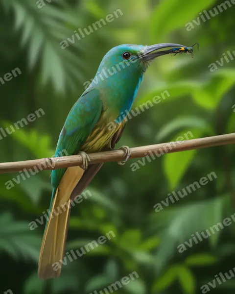 Ilustración en Realista: Nyctyornis athertoni (Abejaruco barbiazul)