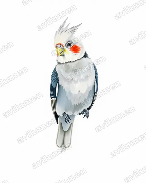 雞尾鸚鵡（Nymphicus hollandicus）的水彩插画