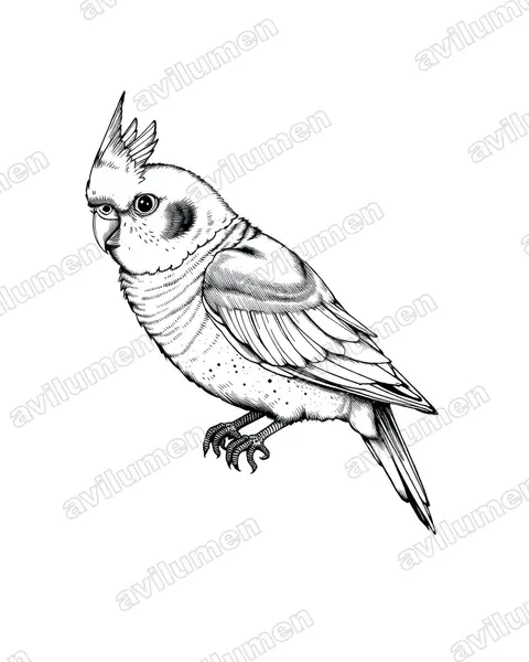 雞尾鸚鵡（Nymphicus hollandicus）的钢笔墨线插画