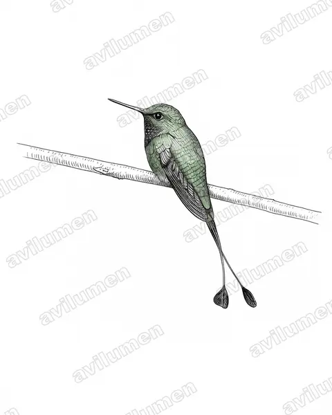 Ink illustration: Ocreatus addae (Rufous-booted Racket-tail)