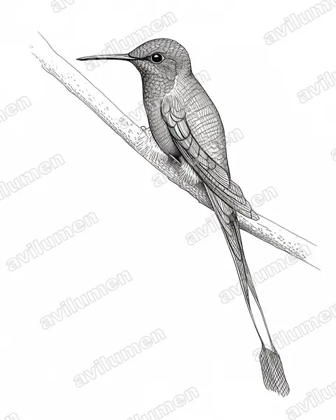 Ink illustration: Ocreatus peruanus (Peruvian racket-tail)