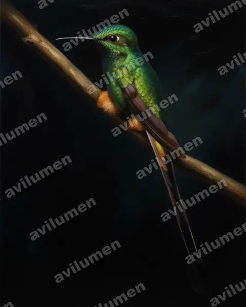 Oil illustration: Ocreatus peruanus (Peruvian racket-tail)