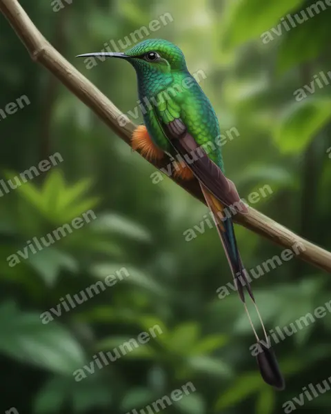 Realistic illustration: Ocreatus peruanus (Peruvian racket-tail)