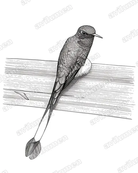 盘尾蜂鸟（Ocreatus underwoodii）的钢笔墨线插画