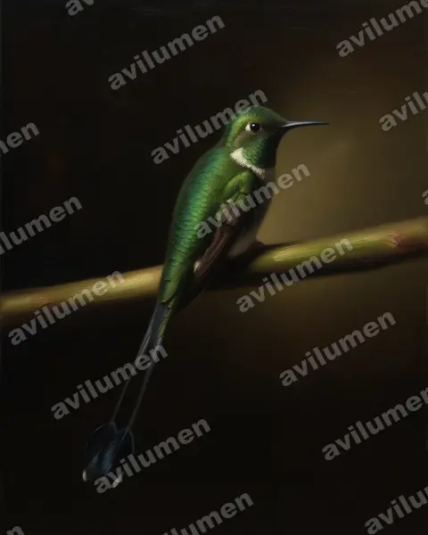 盘尾蜂鸟（Ocreatus underwoodii）的油画插画