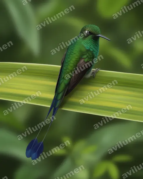 盘尾蜂鸟（Ocreatus underwoodii）的写实插画